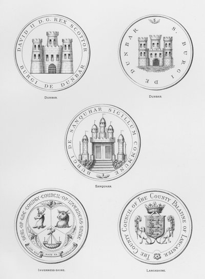 Broń publiczna: Dunbar; Sanquhar; Inverness-shire; Lancashire (grawerowanie) autorstwa English School
