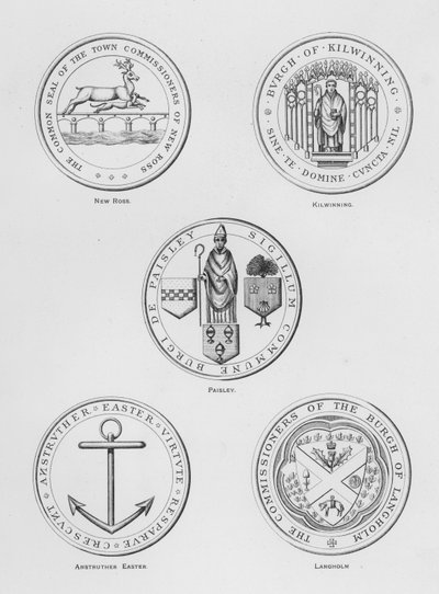 Broń publiczna: New Ross; Kilwinting; Paisley; Anstruther Wielkanoc; Langholm (grawerowanie) autorstwa English School