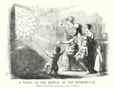 Punch cartoon: Wizja uchylenia podatku od okien (grawerowanie) autorstwa English School