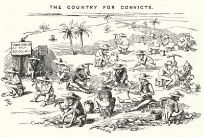 Punch cartoon: California, The Country for Convicts (grawerowanie) autorstwa English School