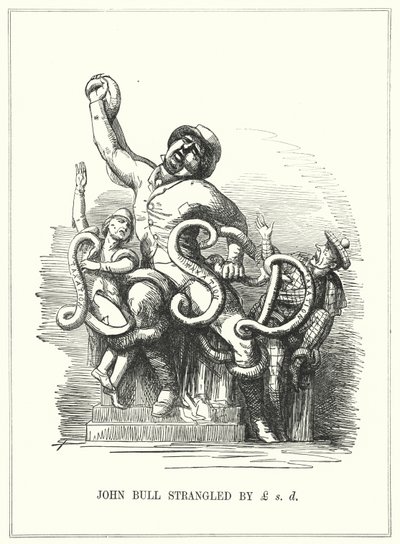 Punch cartoon: Anglia uduszona przez podatki (grawerowanie) autorstwa English School