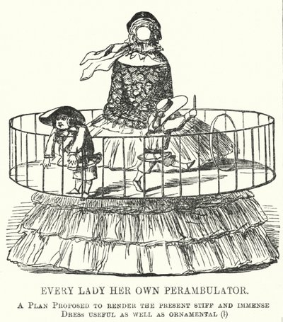 Punch cartoon: Every Lady Her Own Perambulator - moda na damskie spódnice z obręczą (grawerowanie) autorstwa English School