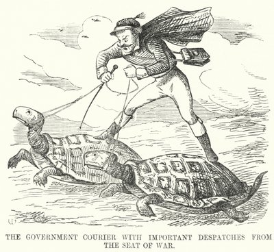 Punch cartoon: The Government Courier z ważnymi depeszami z miejsca wojny (rycina) autorstwa English School