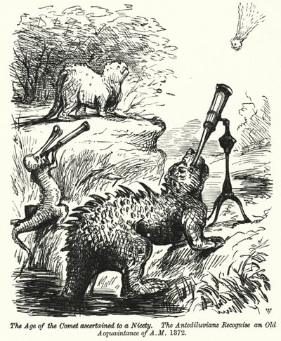 Kreskówka poncz: dinozaury obserwujące kometę (rycina) autorstwa English School
