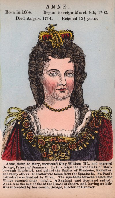 Queen Anne (kolorowy grawerunek) autorstwa English School