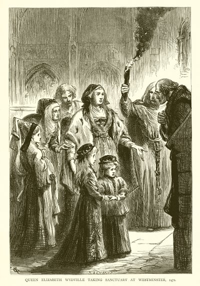 Królowa Elżbieta Wydville przyjmująca Sanktuarium w Westminster, 1471 autorstwa English School