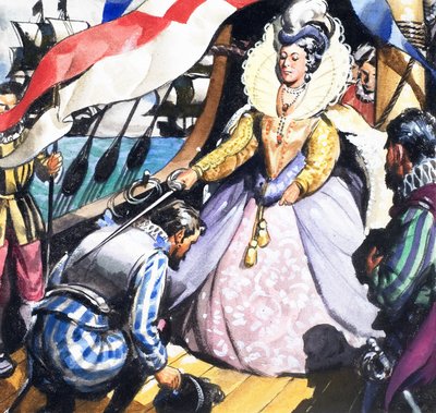 Królowa Elżbieta i Francis Drake autorstwa English School