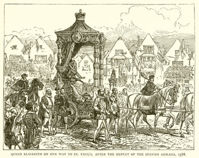Królowa Elżbieta w drodze do St. Pauls, po klęsce hiszpańskiej Armady, 1588 autorstwa English School