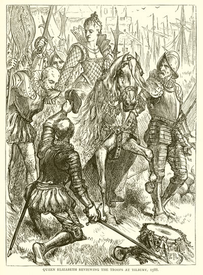 Królowa Elżbieta przegląda żołnierzy w Tilbury, 1588 autorstwa English School