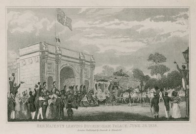 Królowa Wiktoria opuszcza Pałac Buckingham, 28 czerwca 1838 autorstwa English School