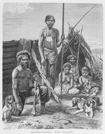 Queensland aborygeni, wyryte z fotografii przez E. Krell, z 