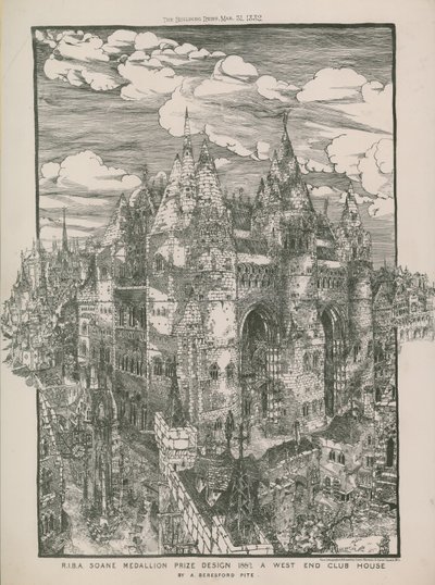 Projekt nagrody RIBA Soane Medallion 1882 - Dom klubowy na West Endzie autorstwa A Beresford Pite autorstwa English School