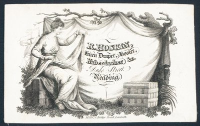 R Hoskin, lniana draperia, wyroby pończosznicze, pasmanteria, karta handlowa autorstwa English School