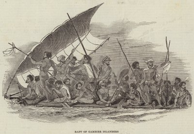 Tratwa Gambier Islanders (grawerowanie) autorstwa English School