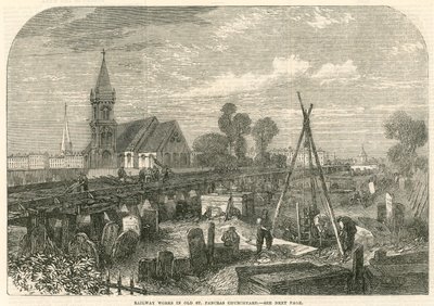 Prace kolejowe w Old St Pancras Churchyard w Londynie autorstwa English School
