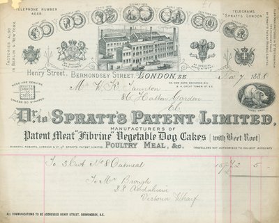 Pokwitowanie dla Dr Spratts Patent Limited autorstwa English School