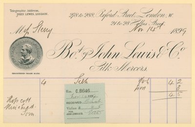 Pokwitowanie od John Lewis & Co., 14 listopada 1896 r. autorstwa English School