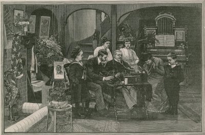 Odbieranie wiadomości z Ameryki przez fonograf Edisona autorstwa English School