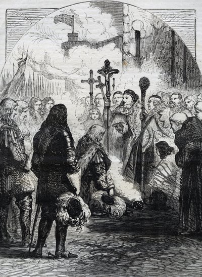 Recepcja Jakuba II w Dublinie, opublikowana w „Ilustrowanej Historii Anglii Cassella, tom IV”, 1874 autorstwa English School