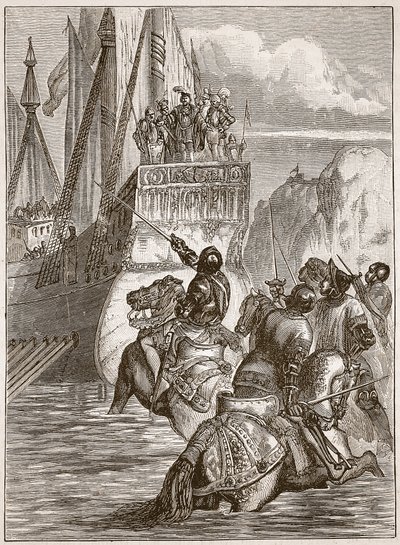 Przyjęcie cesarza Zygmunta, ilustracja z Cassells Illustrated History of England (zdjęcie w sepii) autorstwa English School
