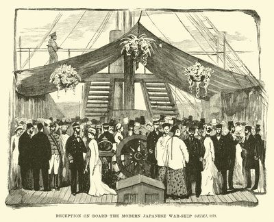 Odbiór na pokładzie nowoczesnego japońskiego okrętu wojennego Seiki, 1878 autorstwa English School