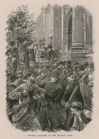 Uczestnicy marszu Ligi Reform na Marble Arch w Londynie (rycina) autorstwa English School
