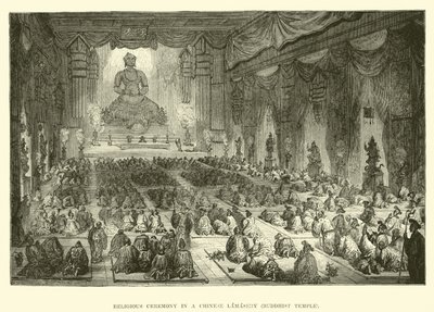 Ceremonia religijna w chińskim klasztorze, świątyni buddyjskiej autorstwa English School