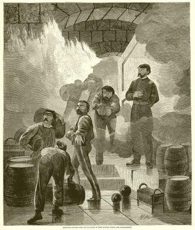Usuwanie prochu z magazynka Fort Sumter podczas bombardowania autorstwa English School