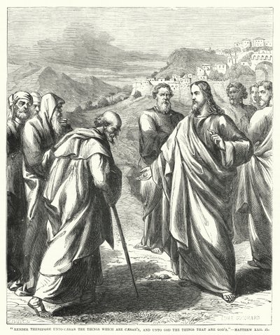 Oddajcie więc Cezarowi to, co należy do Cezara, a Bogu to, co Boże, Ew. Mateusza XXII, 21 (rycina) autorstwa English School