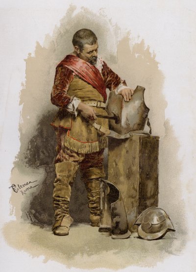Naprawa zbroi (chromolitho) autorstwa English School