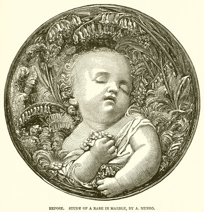Repose. Studium niemowlęcia w marmurze, A. Munro (rycina) autorstwa English School