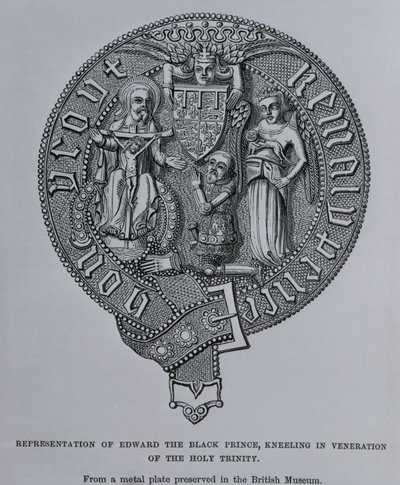 Reprezentacja Edwarda Czarnego Księcia Klęczącego w Czci Trójcy Świętej autorstwa English School
