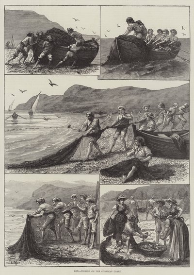 Reta-Fishing na wybrzeżu Korsyki (grawerowanie) autorstwa English School
