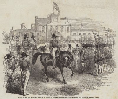 Recenzja Honorowej Kompanii Artylerii, autorstwa Jego Królewskiej Wysokości Księcia Alberta, Generalnego Kapitana i Pułkownika (rycina) autorstwa English School