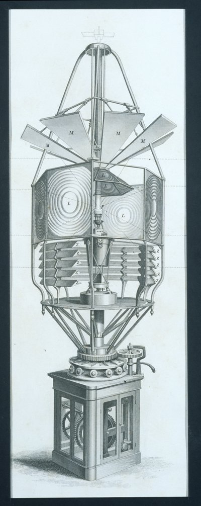Obrotowy aparat dioptryczny do latarni morskiej, z Cyclopaedia of Useful Arts & Manufactures pod redakcją Charlesa Tomlinsona, ok. 1880 r. autorstwa English School