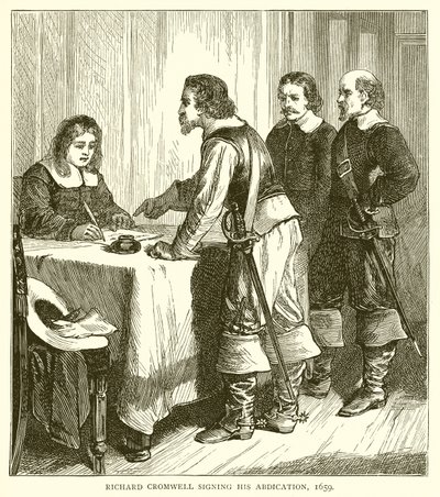 Richard Cromwell podpisuje swoją abdykację, 1659 autorstwa English School