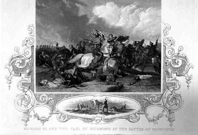 Ryszard III i hrabia Richmond w bitwie pod Bosworth (grafika) autorstwa English School