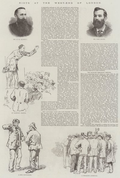 Zamieszki w West-End of London (grawerowanie) autorstwa English School