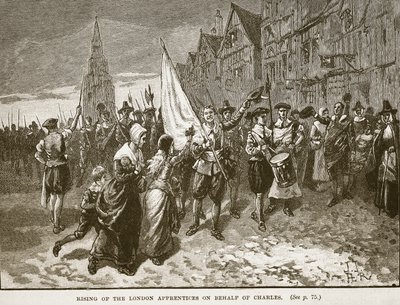 Rising of the London Apprentices w imieniu Karola, ilustracja z Cassells Illustrated History of England (zdjęcie w sepii) autorstwa English School