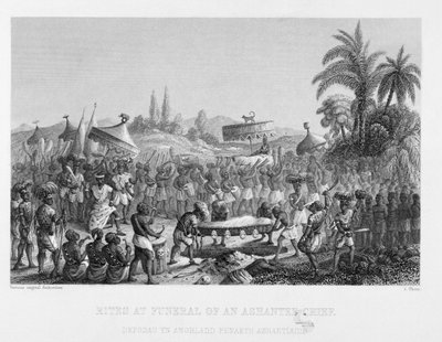 Rytuały na pogrzebie wodza Ashantee, grawerowane przez A. Thorna, z World Religion, wydane przez A. Fullarton & Co. autorstwa English School