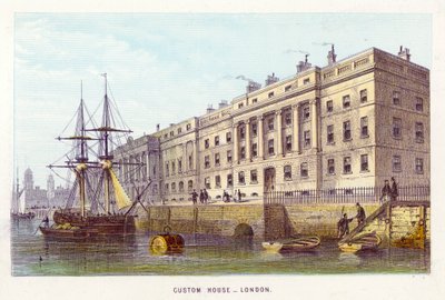 Tamiza: Custom House, Londyn (kolorowy grawerunek) autorstwa English School