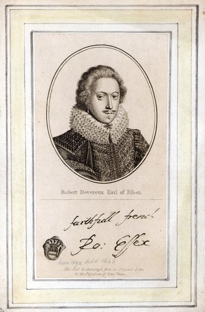Robert Devereux, 3. hrabia Essex (1591-1646), jego pieczęć i autograf autorstwa English School