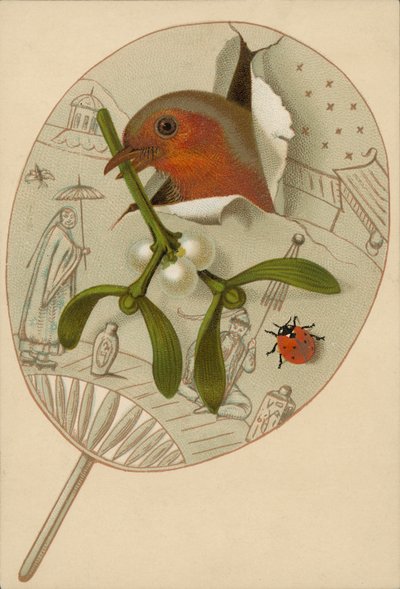 Robin i jemioła (chromolitho) autorstwa English School