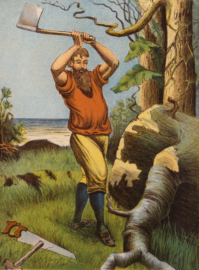 Robinson Crusoe (kolorowa litografia) autorstwa English School