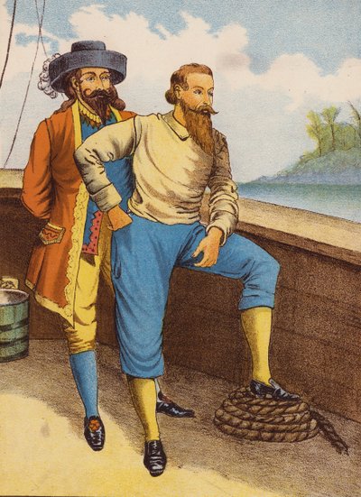 Robinson Crusoe (kolorowa litografia) autorstwa English School