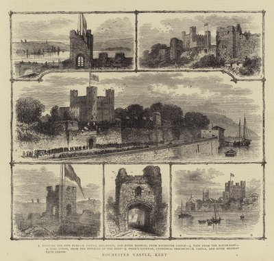 Zamek Rochester, Kent (grawerowanie) autorstwa English School