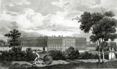 Rolling the Lawns w pałacu Hampton Court, 7 marca 1807 r. autorstwa English School