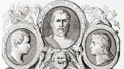 Autorzy rzymscy, od lewej do prawej, Horace, Terence i Virgil, z Ilustrowanej historii świata Warda i Locka, wyd. ok. 1882 r autorstwa English School