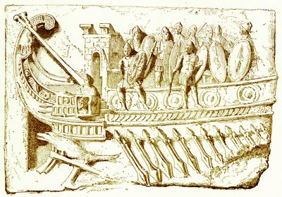 Galera rzymska, ilustracja z Historii Rzymu autorstwa Victora Duruy, opublikowana w 1884 r. (obraz ulepszony cyfrowo) autorstwa English School