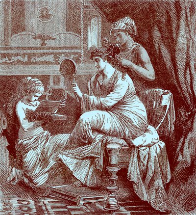 Rzymska dama w toalecie, ilustracja z Ilustrowanej Historii Świata, wydana ok. 1880 r. (obraz ulepszony cyfrowo) autorstwa English School